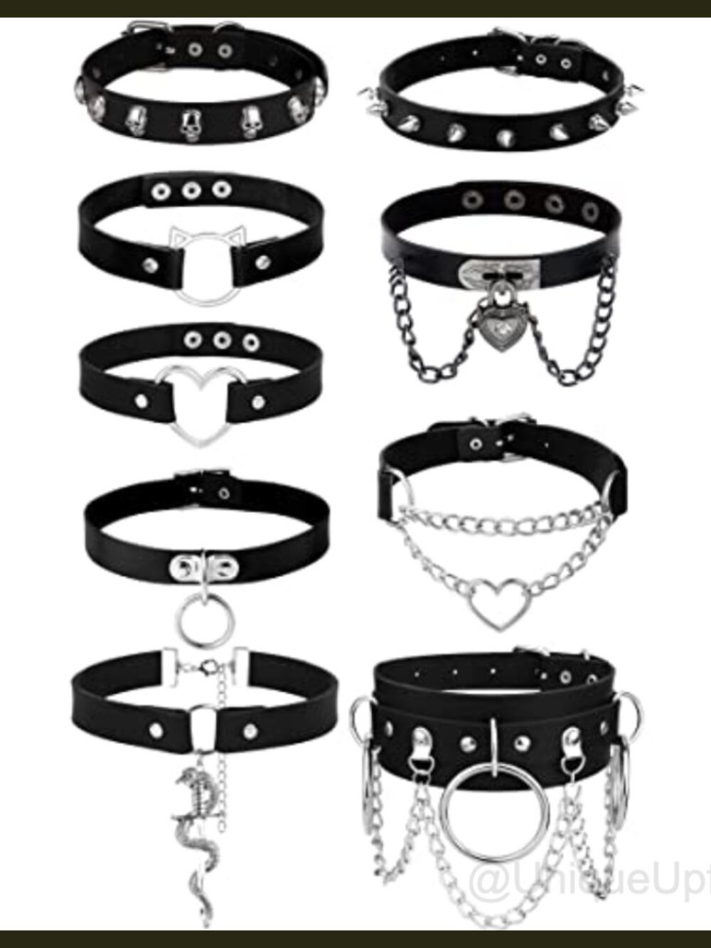 PU Leather Punk Goth Choker Necklace Set Adjustable Spikes Collar